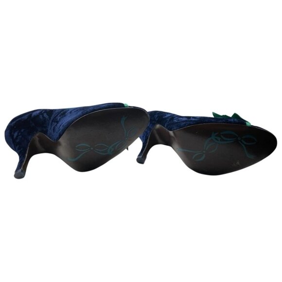 Poetic License Heels Shoes Crushed Velvet Blue Peep Toe Brooch Dazzling Size 10 - Picture 3 of 10